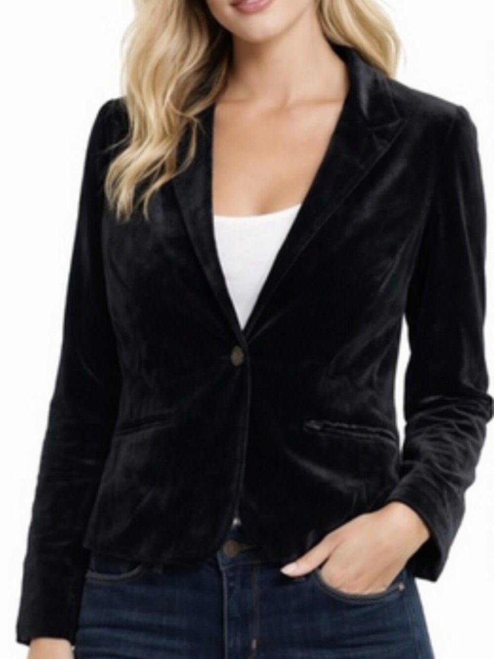 DRAPER JAMES RSVP Black Velvet Single-Button Blazer Medium